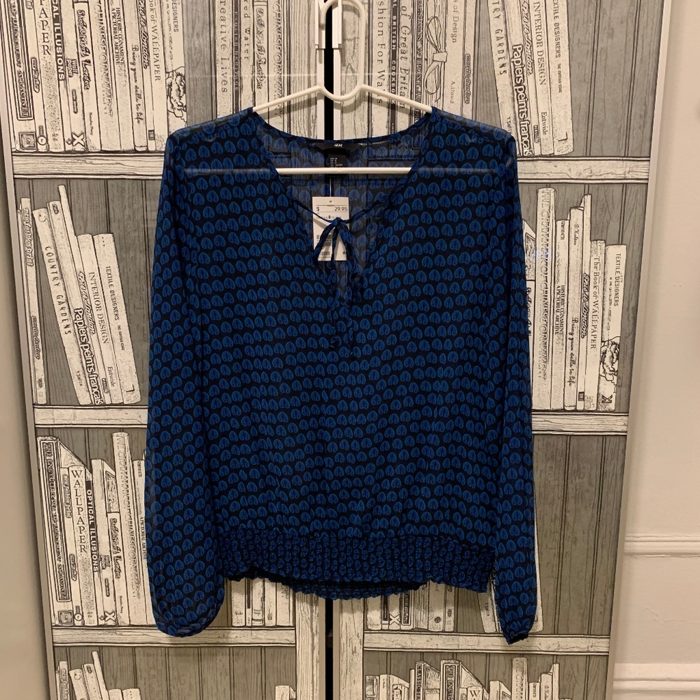 New Chiffon Peasant Blouse Top Ruched 8 Blue hm